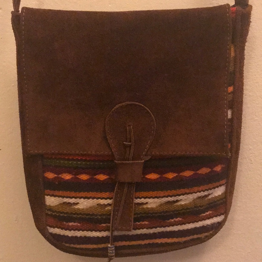Ecuadorian suede and wool cross body purse
